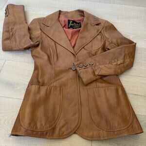Vintage 70s Imperial Caramel Colored Leather Blazer Women's Sz 12 Jacket